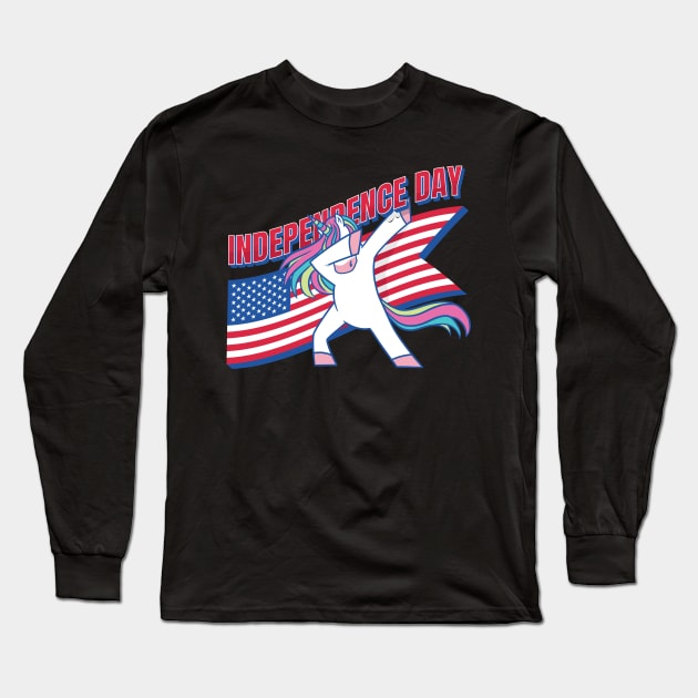 Cute dabbing unicorn with American flag for 4th of July / Independence day Long Sleeve T-Shirt by Anonic